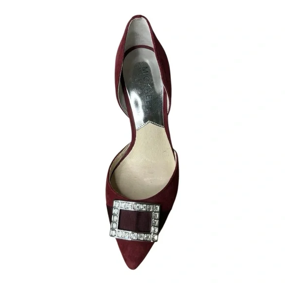Michael Kors Burgundy Suede Kitten Heels with Rhinestone Buckle – Size 5M - Picture 8 of 11